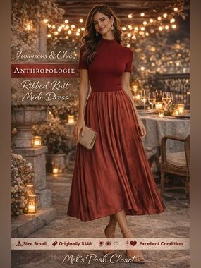 Anthropologie Ribbed Knit & Satin Midi Dress | NWT | Size Small